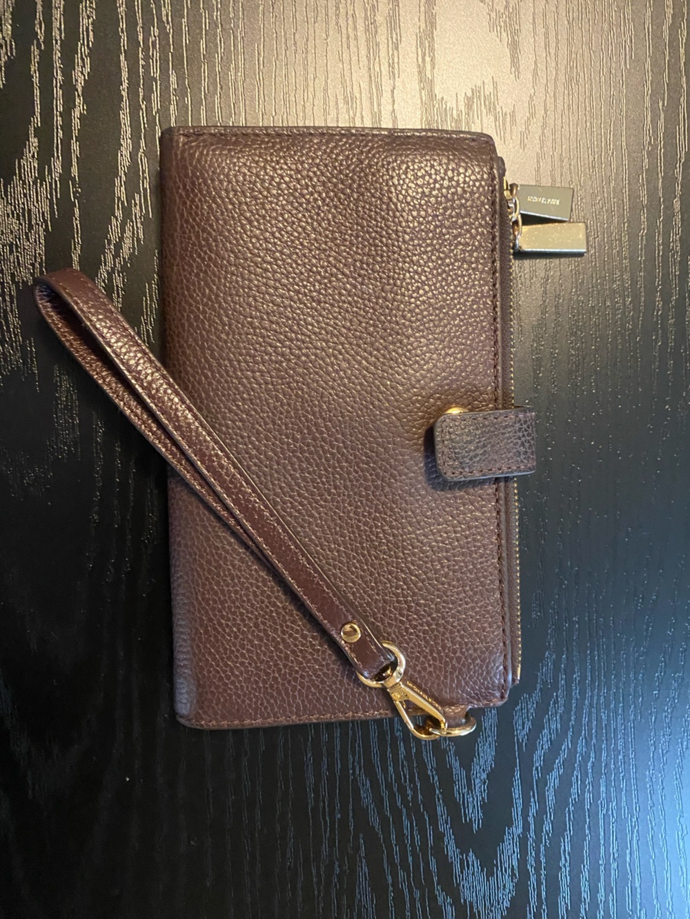 Michael Kors Dark Brown Leather Wristlet Clutch with Gold Tone Hardware - Picture 5 of 8